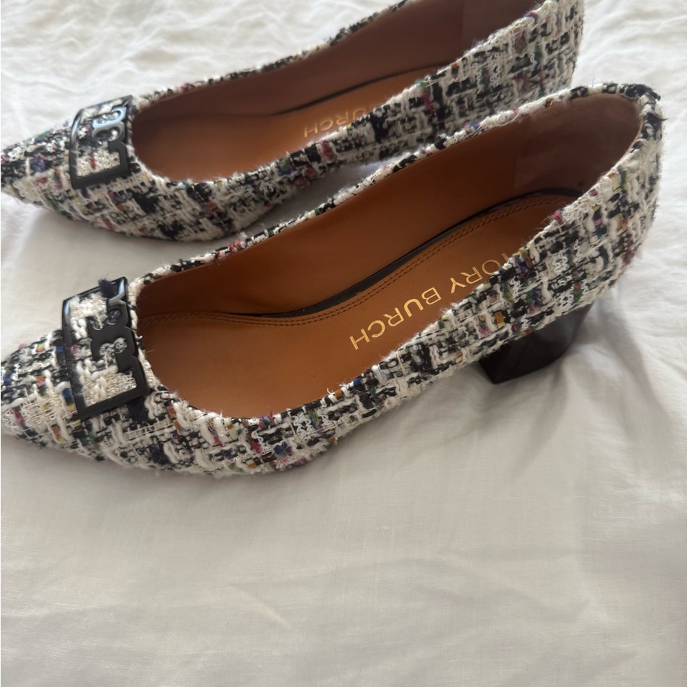 Tory Burch Women's Tweed Flats - Black, White, and Pink
